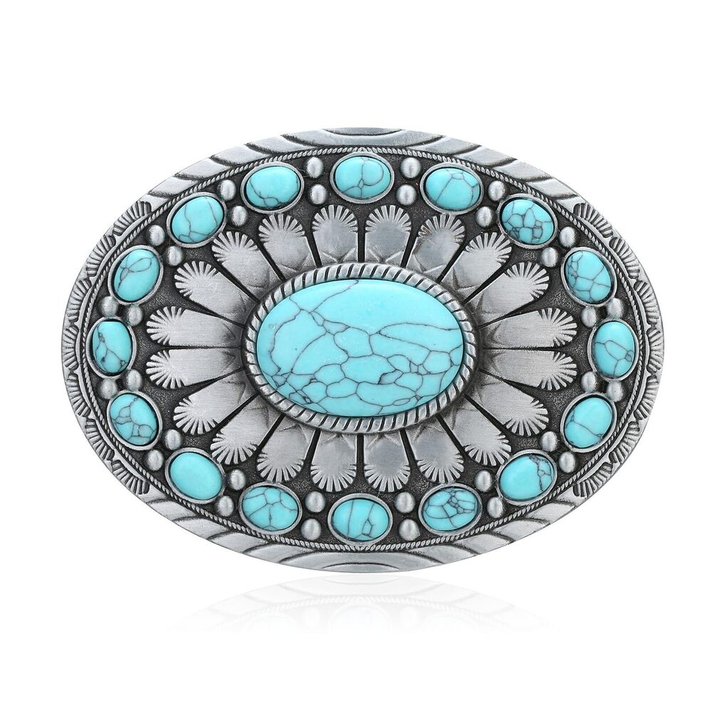 8248 Vintage American Western Cowboy Turquoise Stone Belt Buckle
